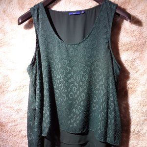 Apt 9 Hunter green lace layered back fold detail textured sleeveless top XL